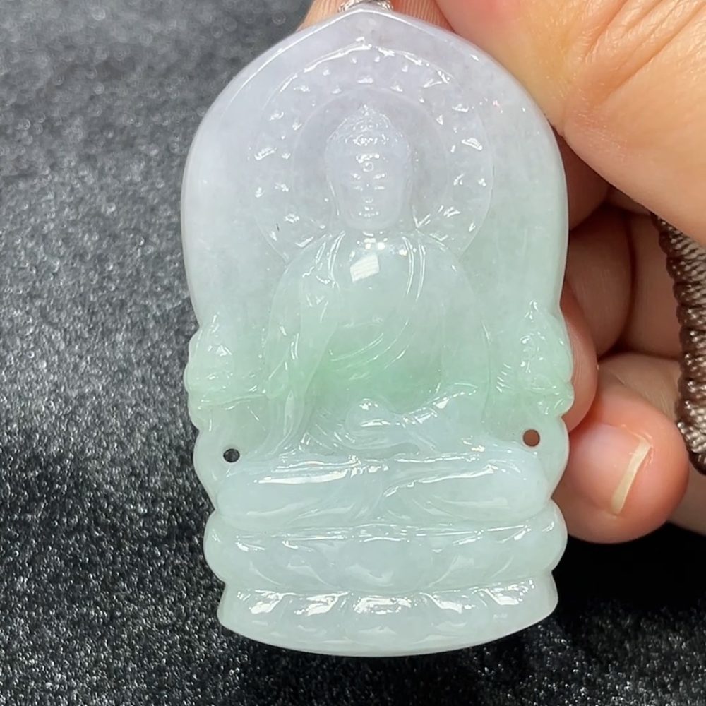 春光佛慧｜天然A級春彩翡翠大日如來吊墜 翡翠直播#294