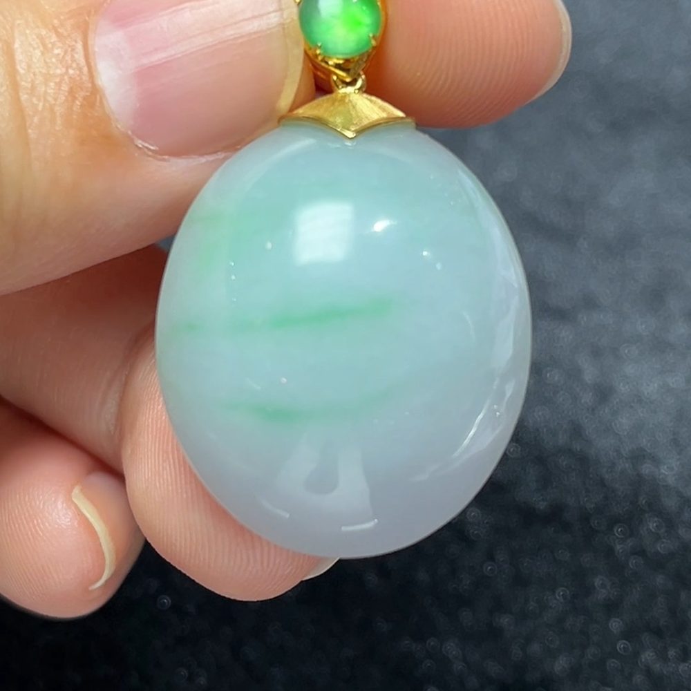 玉潤心圓｜天然A級翡翠18K鑲嵌蛋面吊墜 #296