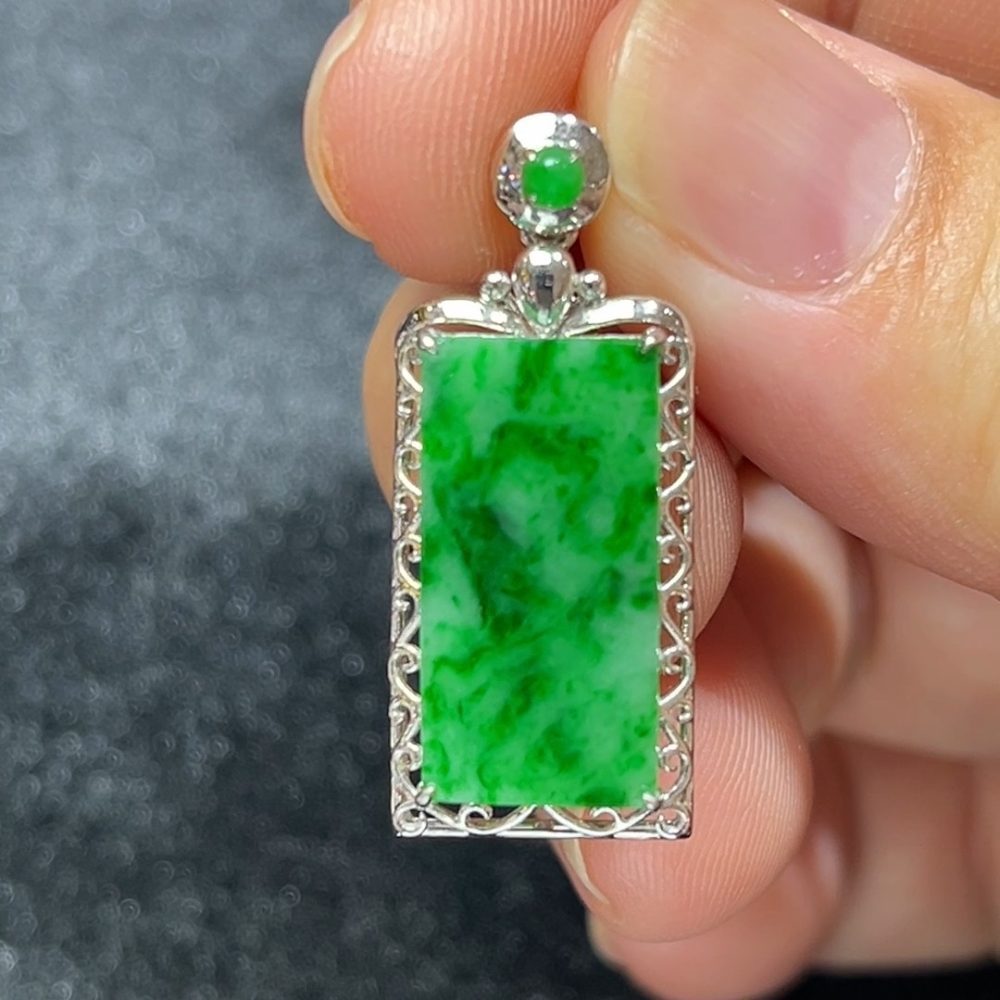 無事有福｜天然A級花青翡翠18K金鑲嵌無事牌吊墜 #301