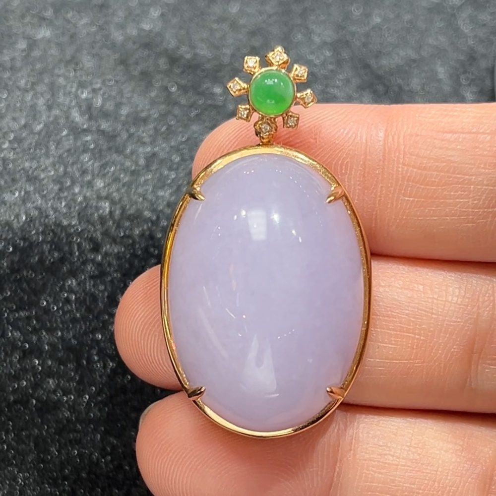 玫瑰紫韻｜天然A級紫羅蘭翡翠18K玫瑰金蛋面吊墜 #303