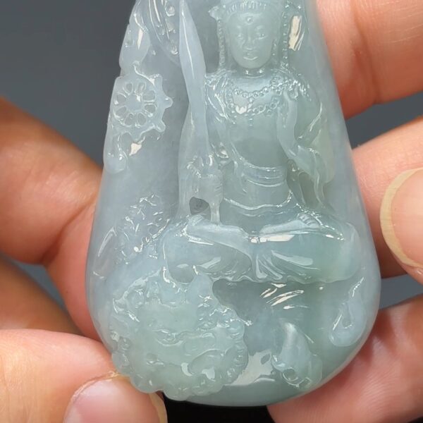 慧光紫韻｜天然A級紫藍翡翠文殊菩薩吊墜 #312