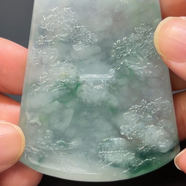 雲深不知處｜天然A級重棉翡翠山水牌吊墜 #313