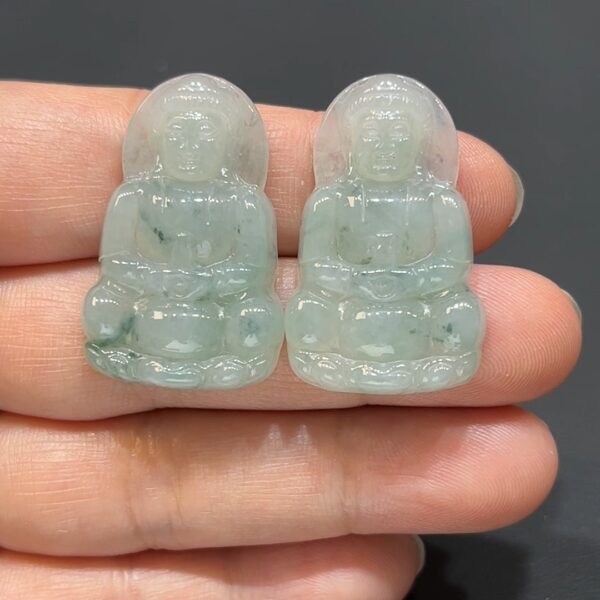 🌿 雙慈守護・#375/#376飄綠花翡翠小觀音吊墜對件