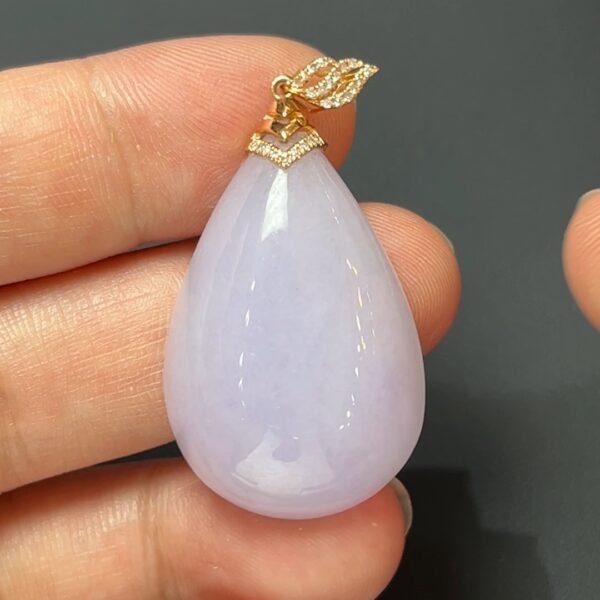 紫韻凝露・紫羅蘭水滴翡翠吊墜配18K玫瑰金扣頭 編號#377