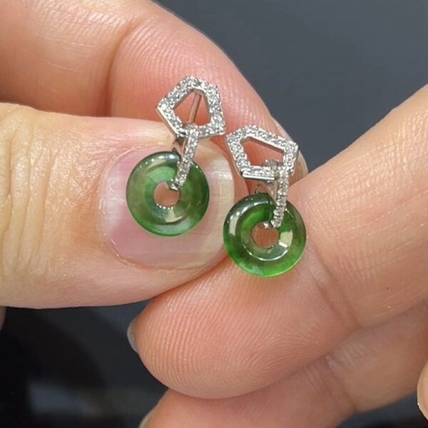 翡翠玉器精選編號#386 靜雅福韻.高色翡翠平安扣耳環