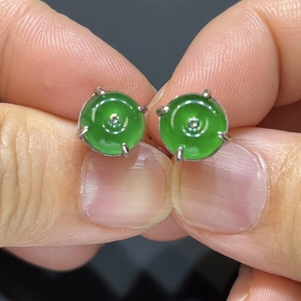 翡翠玉器精選編號#387 彩韻平安．危地馬拉高色翡翠耳環