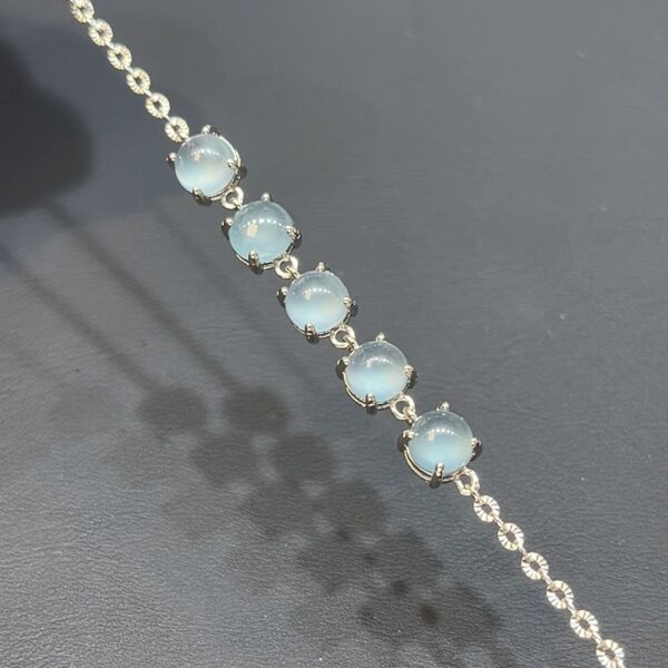 翡翠玉器精選#393銀鑲翡翠蛋面手鏈｜晶瑩剔透如小燈泡