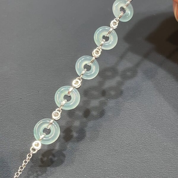 翡翠玉器精選#394 藍調翡翠平安扣925銀手鏈｜種水清透 實用吉祥