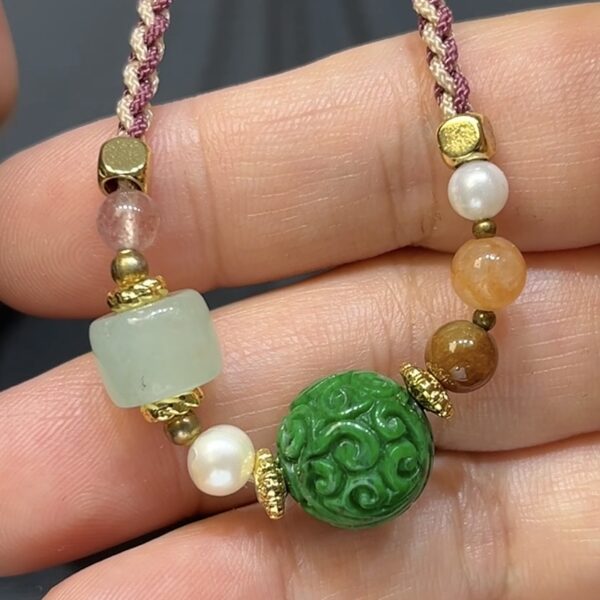 翡翠玉器精選 民族風翡翠回紋珠頸繩 編號#409