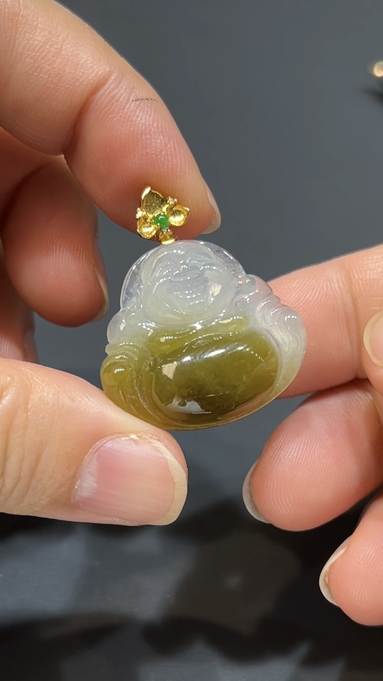 翡翠玉器精選 福慧自在・黃翡翠佛公配18K金扣 編號# 418 7 翡翠玉器精選 福慧自在・黃翡翠佛公配18K金扣 編號# 418 - Image 7