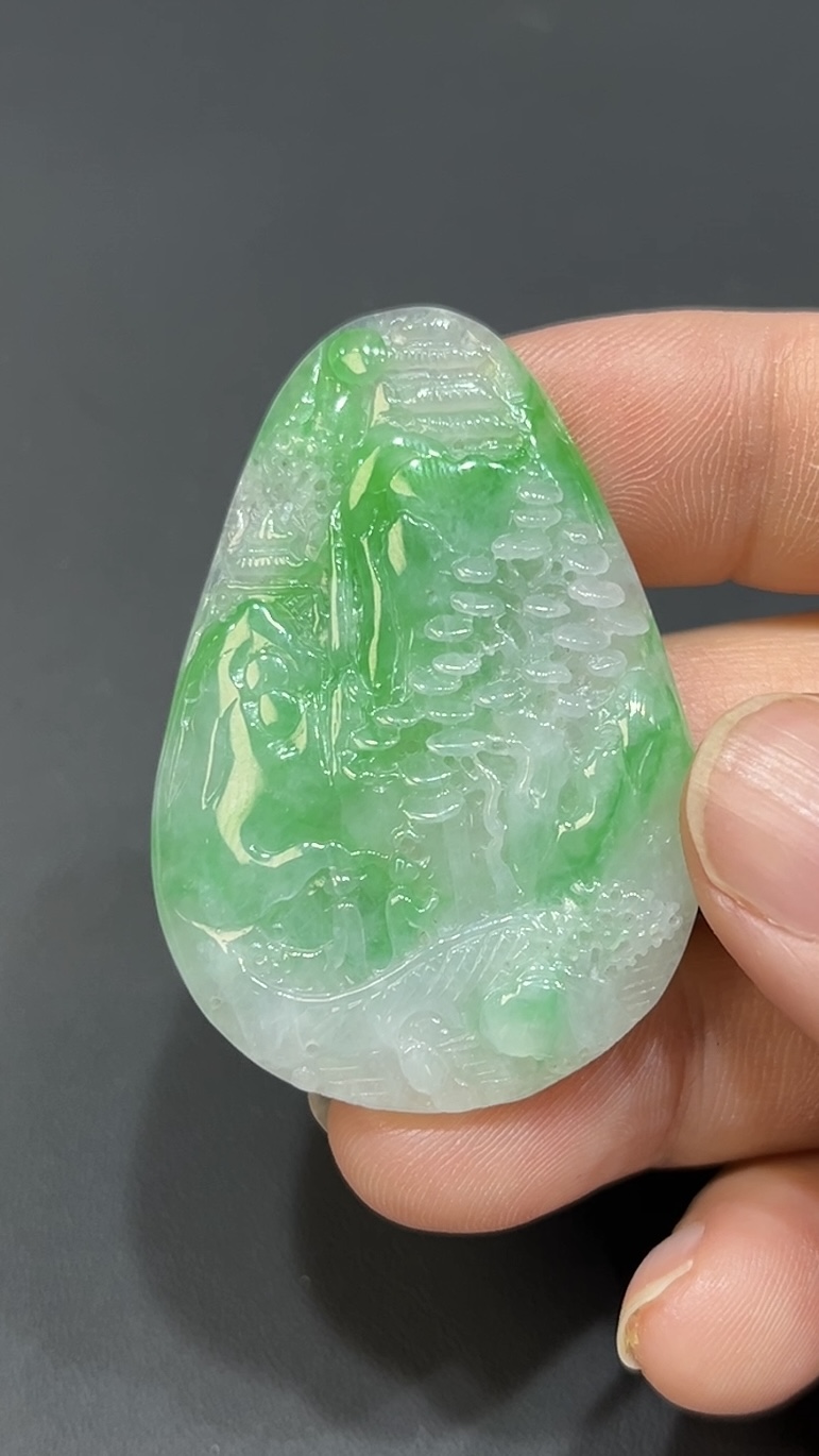 翡翠玉器精選 靜境山水・白底青雙面翡翠山水牌玉吊墜 編號# 432 7 翡翠玉器精選 靜境山水・白底青雙面翡翠山水牌玉吊墜 編號# 432 - Image 7