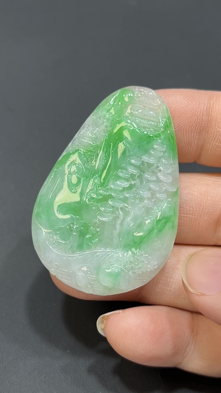 翡翠玉器精選 靜境山水・白底青雙面翡翠山水牌玉吊墜 編號# 432 8 翡翠玉器精選 靜境山水・白底青雙面翡翠山水牌玉吊墜 編號# 432 - Image 8