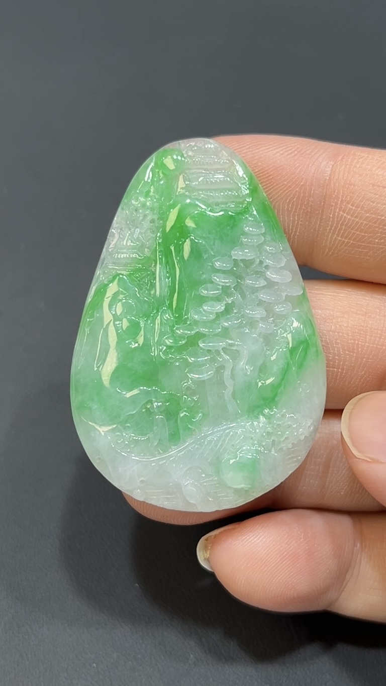 翡翠玉器精選 靜境山水・白底青雙面翡翠山水牌玉吊墜 編號# 432 9 翡翠玉器精選 靜境山水・白底青雙面翡翠山水牌玉吊墜 編號# 432 - Image 9