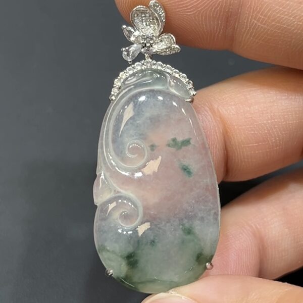 翡翠玉器精選 吉祥鎏金・翡翠如意配18K包鑲嵌玉吊墜 編號# 434