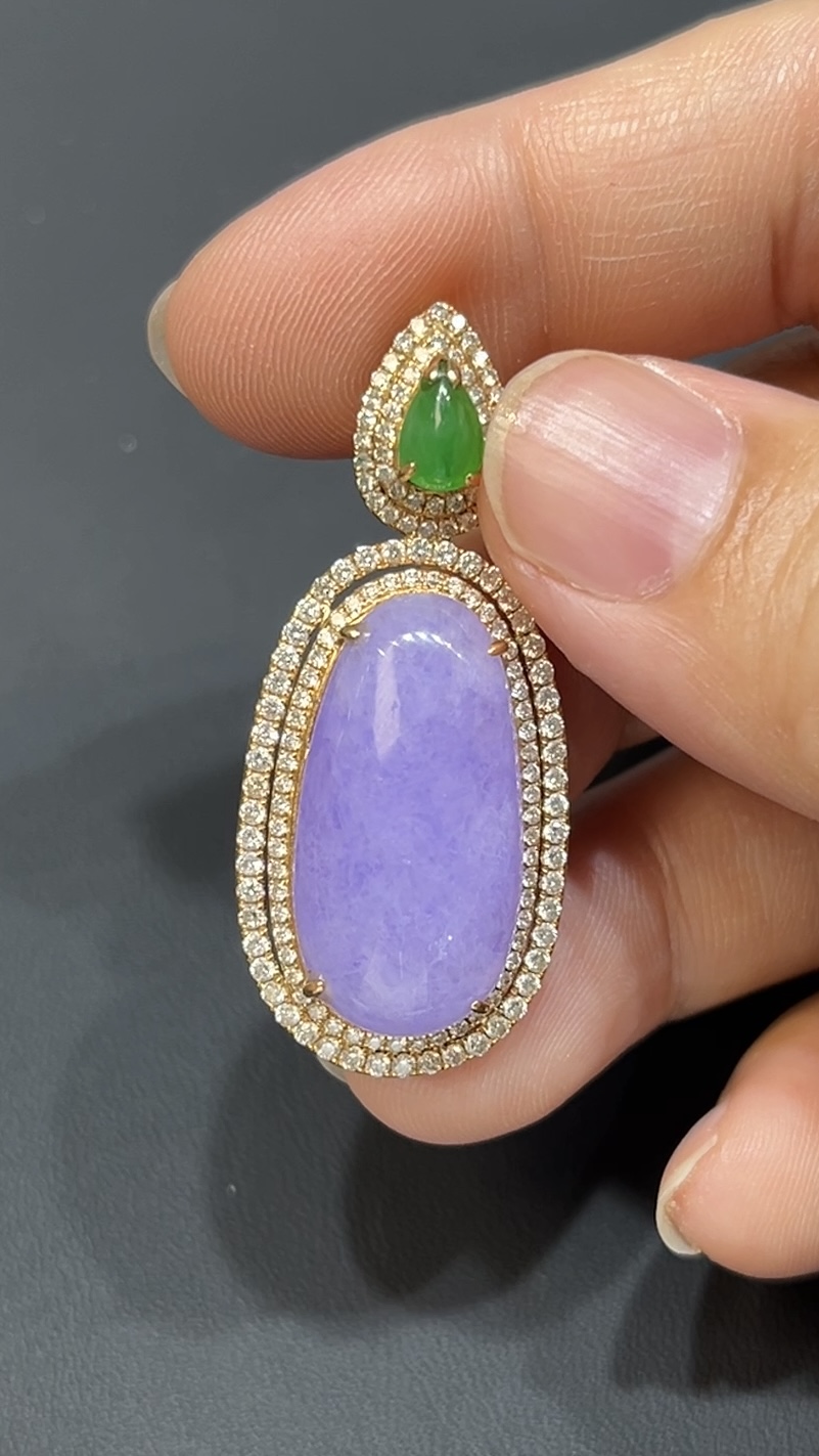 翡翠玉器精選 *春彩凝華・桃紅春紫翡翠素面吊墜鑲18K白金鑽石(編號438) 7 翡翠玉器精選 *春彩凝華・桃紅春紫翡翠素面吊墜鑲18K白金鑽石(編號438) - Image 7