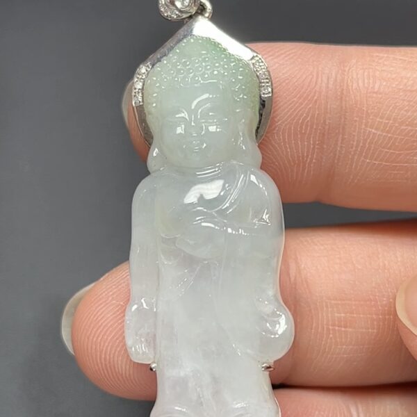 福慧童真・18K鑲嵌天然翡翠寶寶佛吊墜 #編號454