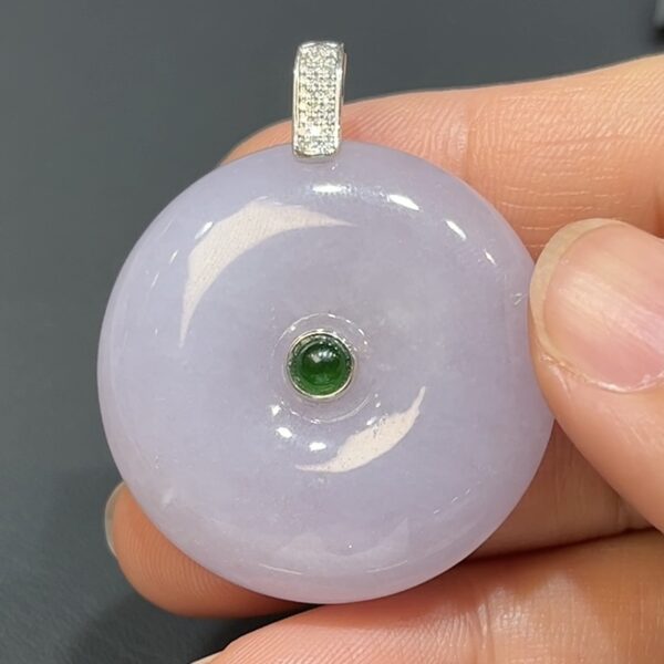 紫翡翠厚身平安扣｜18K白金鑲鑽扣頭｜天然玉器｜商品編號#474