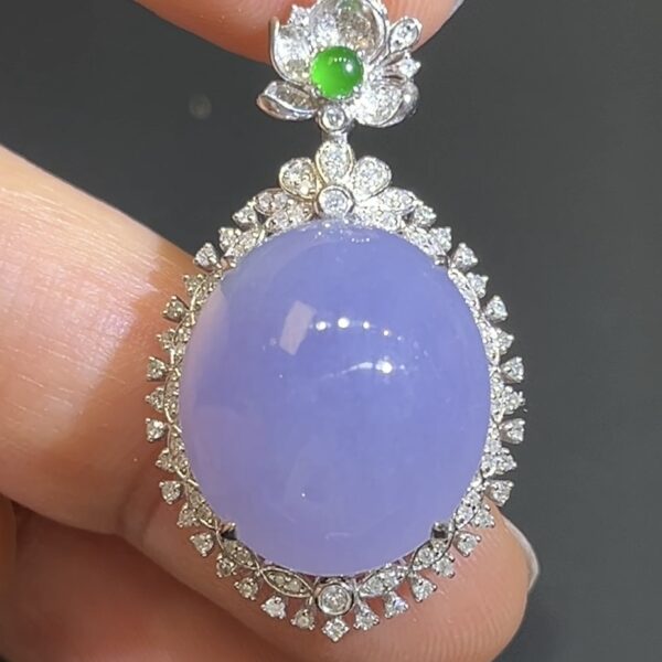 紫羅蘭翡翠蛋面吊墜｜18K白金鑲嵌＋鑽石裝飾｜高級玉器｜商品編號#478
