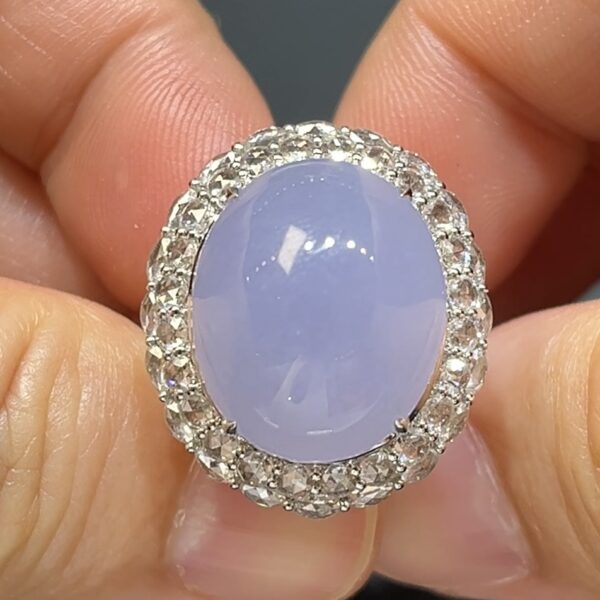 紫羅蘭翡翠蛋面吊墜戒指兩用款｜18K白金鑲嵌＋鑽石設計｜高級玉器首飾