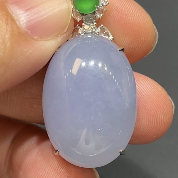 翡翠紫羅蘭蛋面吊墜｜18K白金托鑲設計｜低調奢華玉器首飾｜商品編號#483