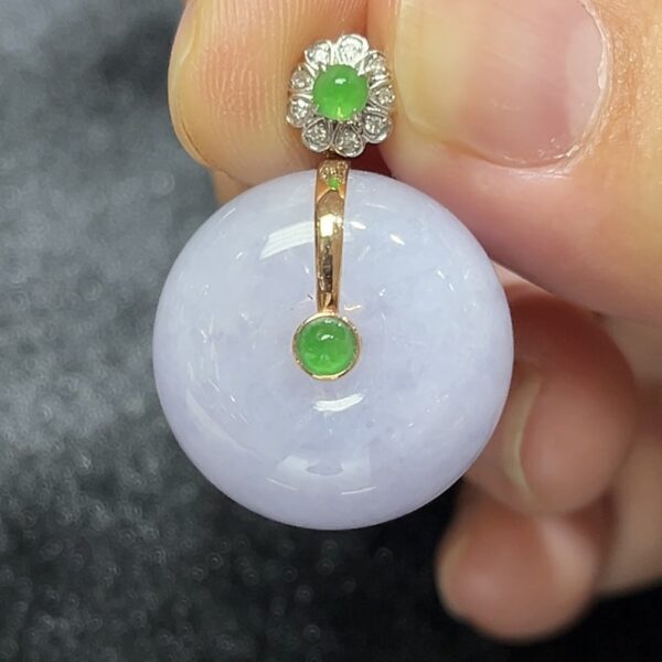 紫羅蘭翡翠小平安扣吊墜｜特厚設計＋蛋面點綴｜18K白金鑲嵌精品｜商品編號#282