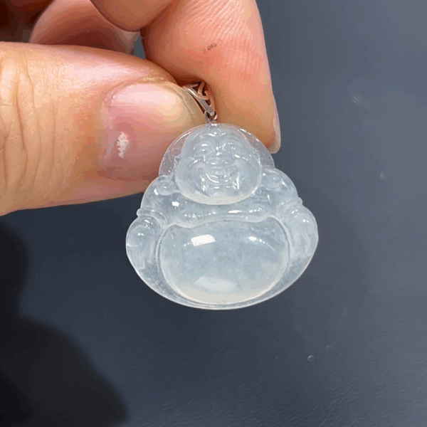 翡翠佛公 #507｜白冰翡翠 × 小巧精美 × 18K白金扣設計玉器精品推薦