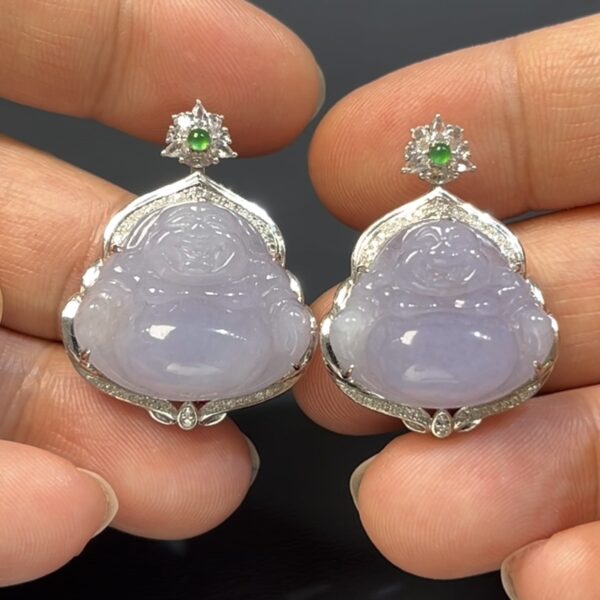 翡翠佛公 · 編號#544 & #545 同料一對 · 淺紫之靜 · 鑽光護福