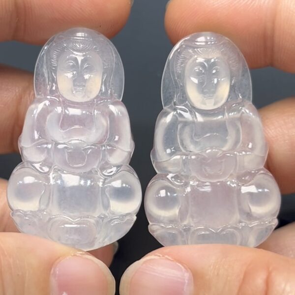 冰透高品質翡翠觀音一對｜同料雕刻 × 靈性守護 × 收藏精品｜編號 #575