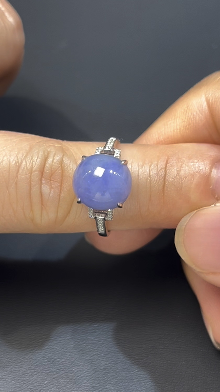 紫羅蘭翡翠蛋面|濃郁紫色 × 18K白金鑲嵌 × 簡約高雅|編號 #602 7 紫羅蘭翡翠蛋面|濃郁紫色 × 18K白金鑲嵌 × 簡約高雅|編號 #602 - Image 7