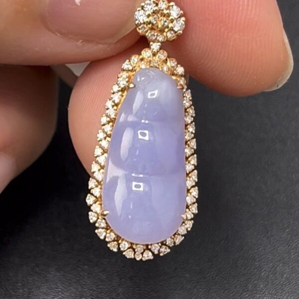 紫羅蘭翡翠福豆吊墜｜18K黃金鑽石包鑲 × 福氣綿延 × 高貴典雅｜編號 #609