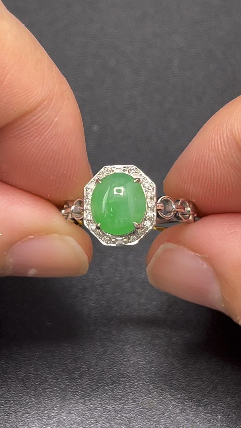 18K白金翡翠戒指 鑽石圍邊 八邊形幾何造型 限量精品|編號 #610 4 18K白金翡翠戒指 鑽石圍邊 八邊形幾何造型 限量精品|編號 #610 - Image 4