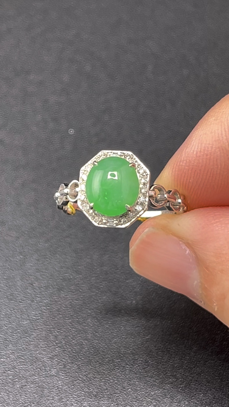 18K白金翡翠戒指 鑽石圍邊 八邊形幾何造型 限量精品|編號 #610 3 18K白金翡翠戒指 鑽石圍邊 八邊形幾何造型 限量精品|編號 #610 - Image 3
