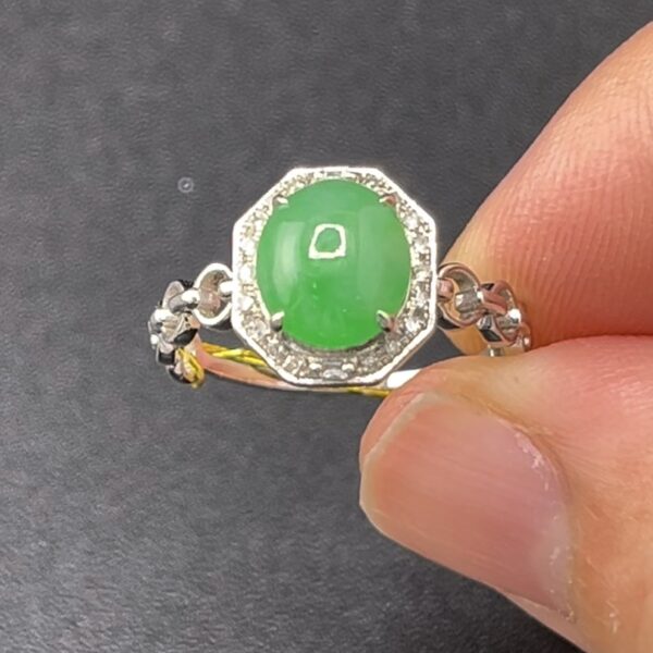 18K白金翡翠戒指 鑽石圍邊 八邊形幾何造型 限量精品｜編號 #610