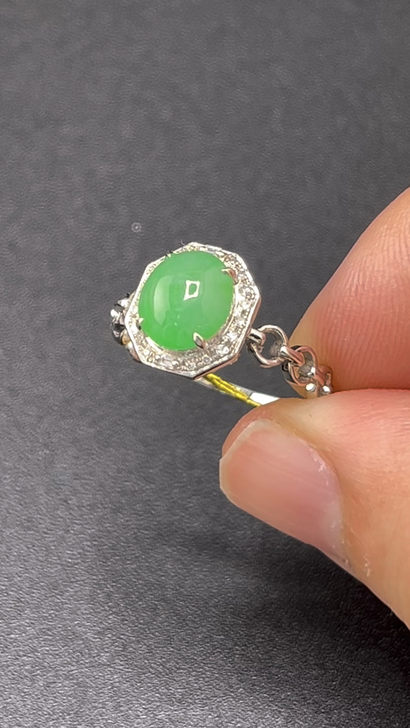 18K白金翡翠戒指 鑽石圍邊 八邊形幾何造型 限量精品|編號 #610 6 18K白金翡翠戒指 鑽石圍邊 八邊形幾何造型 限量精品|編號 #610 - Image 6