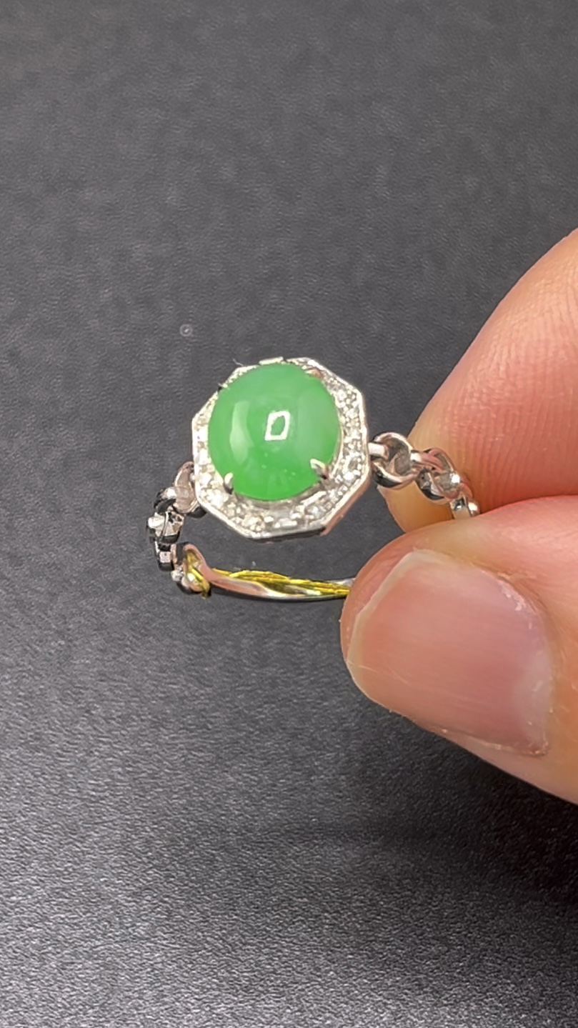 18K白金翡翠戒指 鑽石圍邊 八邊形幾何造型 限量精品|編號 #610 7 18K白金翡翠戒指 鑽石圍邊 八邊形幾何造型 限量精品|編號 #610 - Image 7