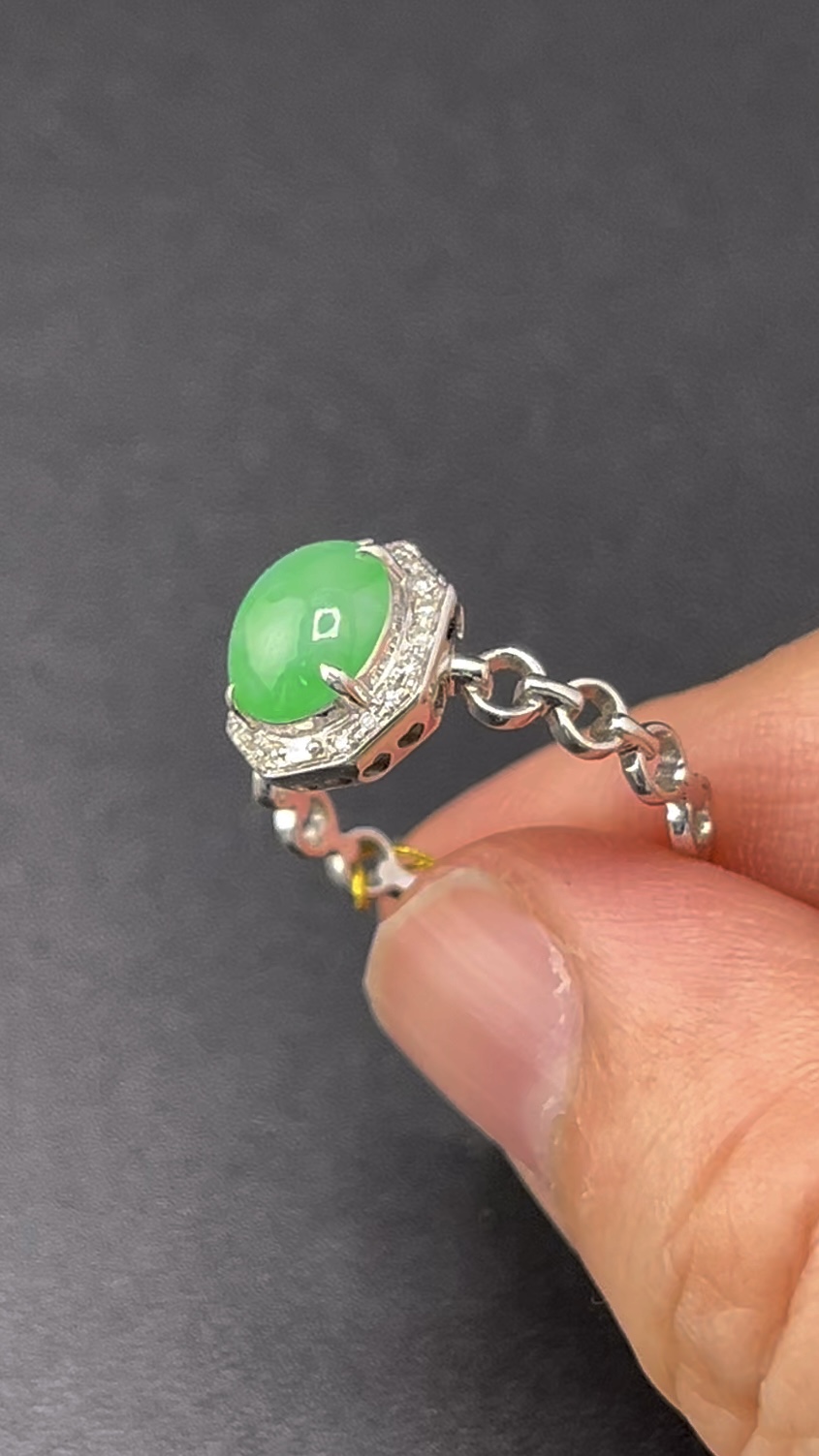 18K白金翡翠戒指 鑽石圍邊 八邊形幾何造型 限量精品|編號 #610 9 18K白金翡翠戒指 鑽石圍邊 八邊形幾何造型 限量精品|編號 #610 - Image 9