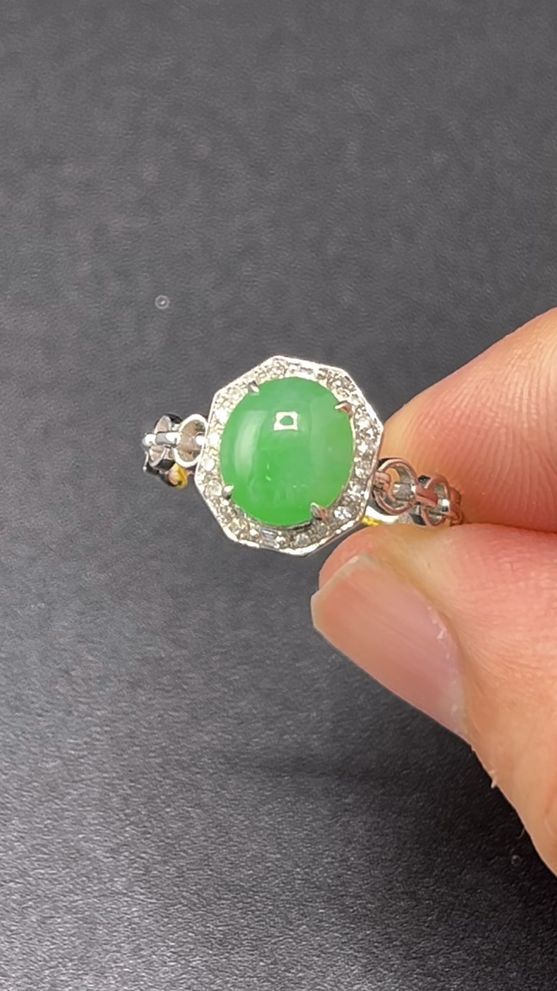 18K白金翡翠戒指 鑽石圍邊 八邊形幾何造型 限量精品|編號 #610 10 18K白金翡翠戒指 鑽石圍邊 八邊形幾何造型 限量精品|編號 #610 - Image 10