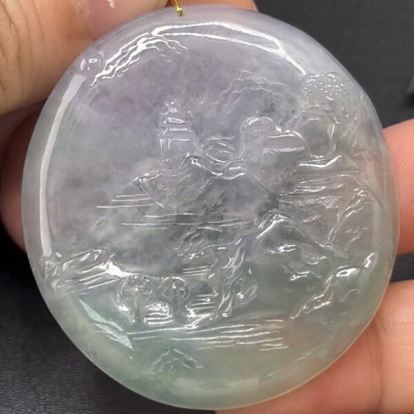 翡翠山水牌吊墜 編號#622 天然玉料 雕工細緻 東方美學 收藏首選