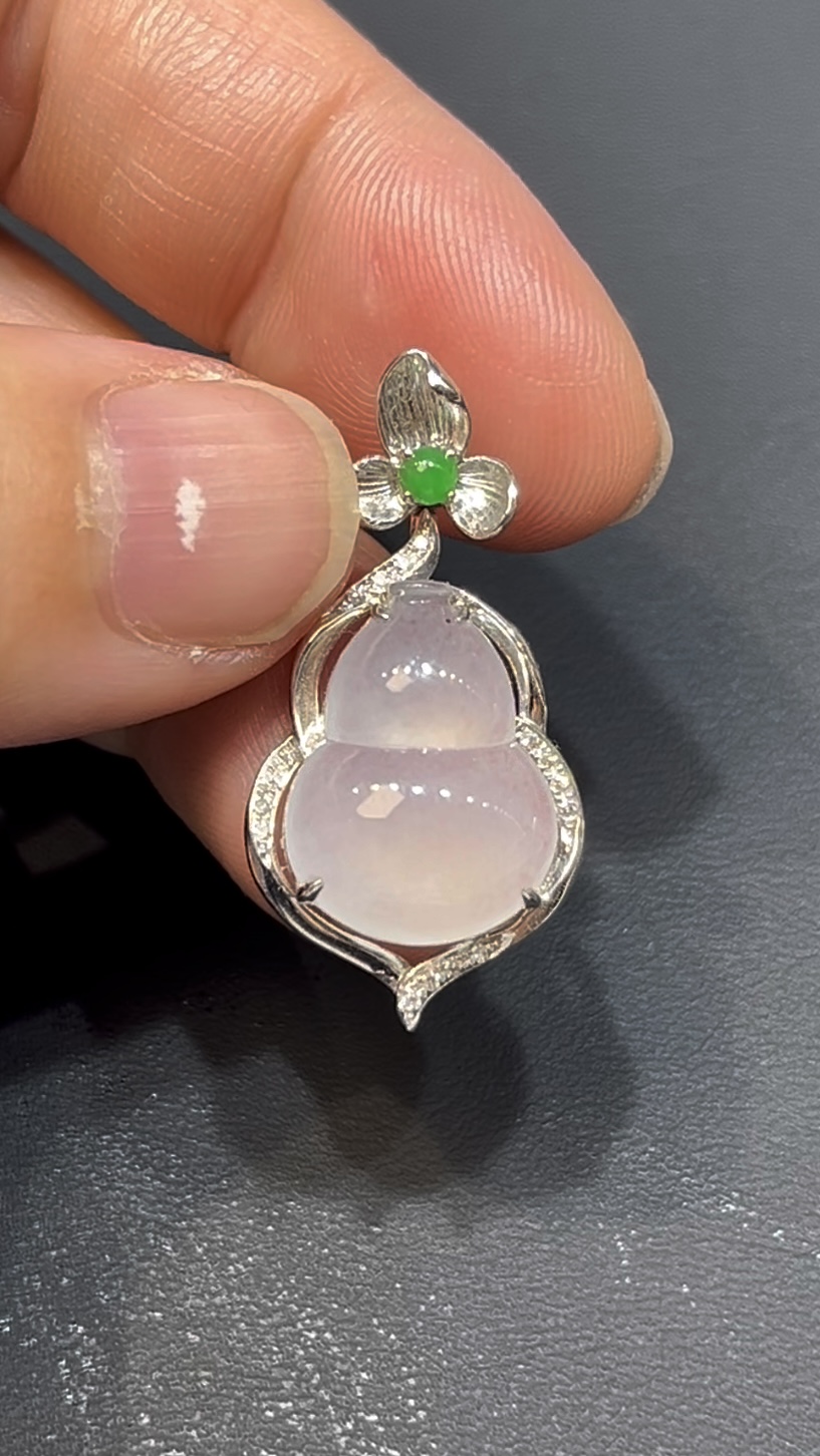 翡翠葫蘆造型|白金鑲嵌設計|吉祥開運精品 編號#626 2 翡翠葫蘆造型|白金鑲嵌設計|吉祥開運精品 編號#626 - Image 2