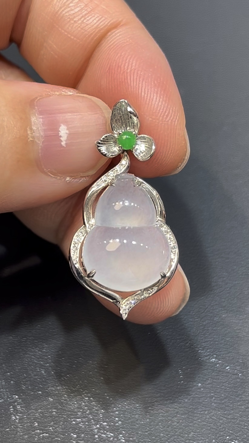 翡翠葫蘆造型|白金鑲嵌設計|吉祥開運精品 編號#626 4 翡翠葫蘆造型|白金鑲嵌設計|吉祥開運精品 編號#626 - Image 4