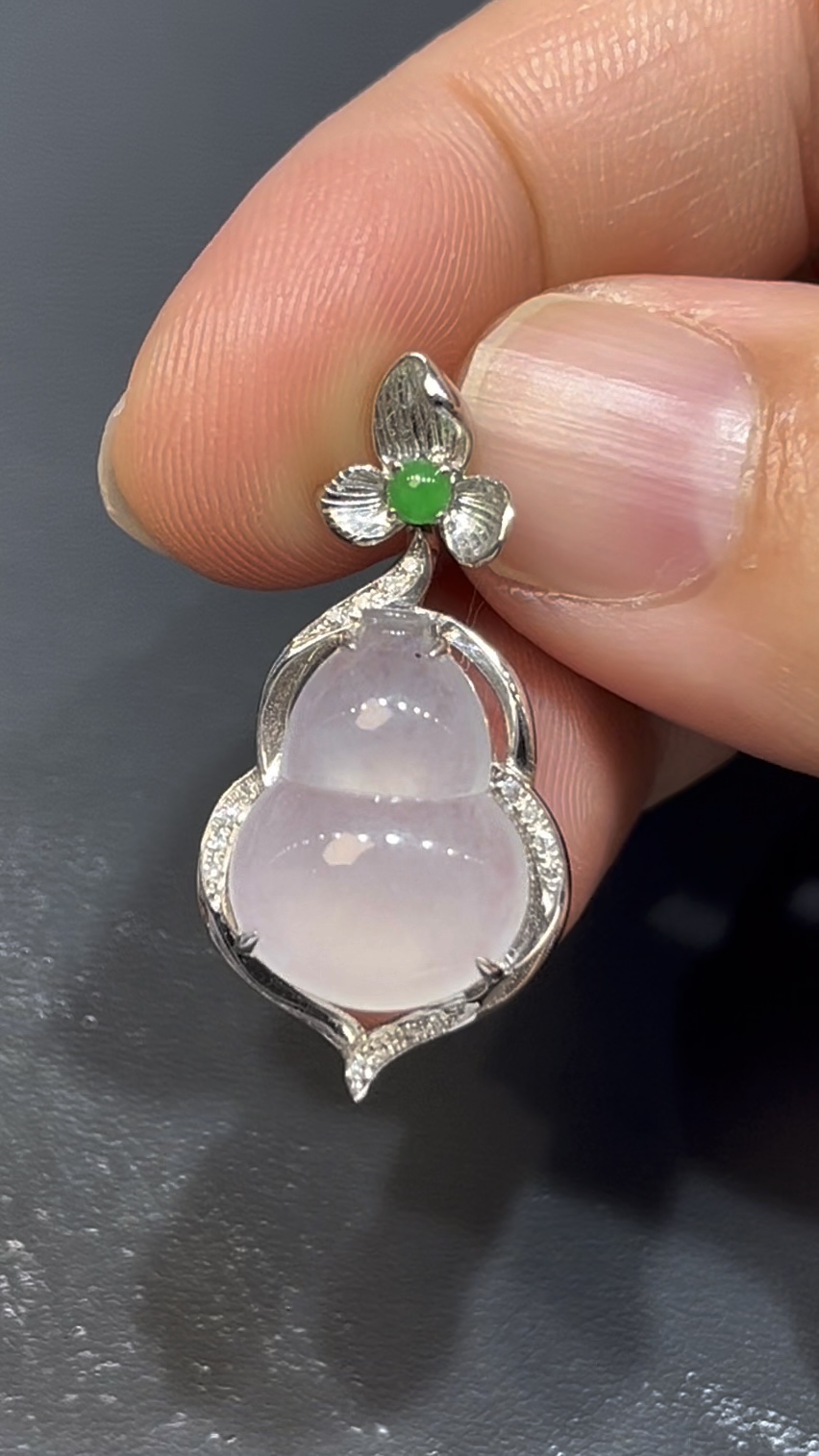 翡翠葫蘆造型|白金鑲嵌設計|吉祥開運精品 編號#626 5 翡翠葫蘆造型|白金鑲嵌設計|吉祥開運精品 編號#626 - Image 5