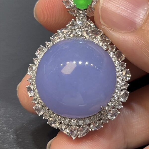 紫翡翠蛋面吊墜 編號633 18K白金鑲嵌 重鑽設計 大尺寸蛋面 高級珠寶推薦 編號#633