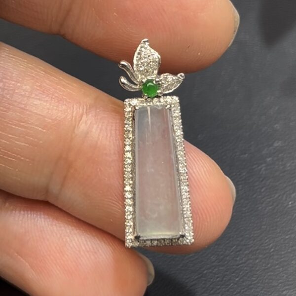天然冰種翡翠吊墜 編號#642 無事牌造型 白金鑲嵌設計 開運精品推薦、76