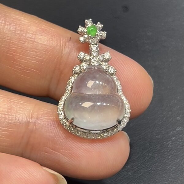 冰種翡翠葫蘆吊墜 18K白金鑲嵌 鑽石包邊福祿寓意 收藏首選 編號#645