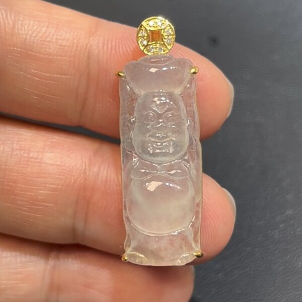 冰透翡翠彌勒佛吊墜 手舉元寶｜18K黃金銅錢扣頭｜招財寓意 編號#647