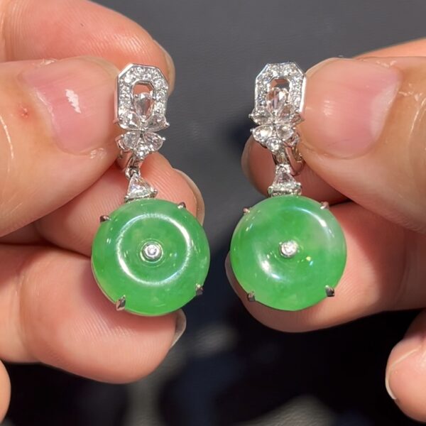 翡翠平安扣耳環｜鑽石點綴｜動態搖曳｜優雅時尚 收藏首選 編號#679