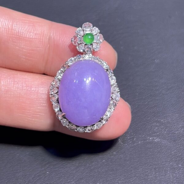 翡翠蛋面吊墜／戒指 編號#691｜迷人紫色 18K鑽石包鑲｜二用設計 高雅收藏推薦