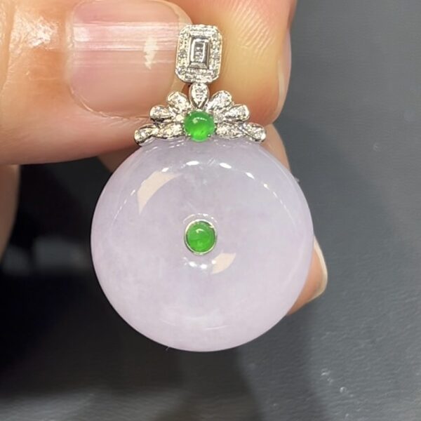 翡翠平安扣吊墜｜厚實算盤子造型 × 18K白金鑽石花頭 × 時尚高雅女士精品｜性價比推薦 #744