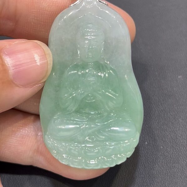 翡翠佛祖吊墜｜淺綠色澤 × 厚裝設計 × 立體雕刻 × 18K黃金鑲嵌｜翡翠推薦 #791