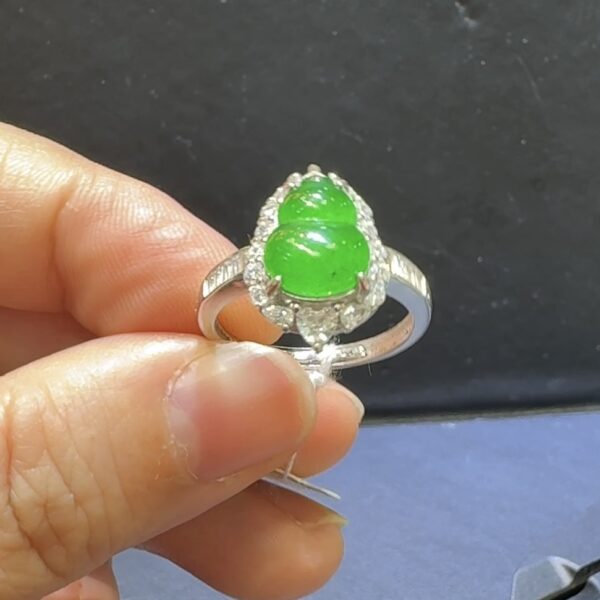 翡翠戒指｜危地馬拉翡翠葫蘆主石 × 高色蛋面 × 鋯石環繞 × 華麗美艷推薦 #81485